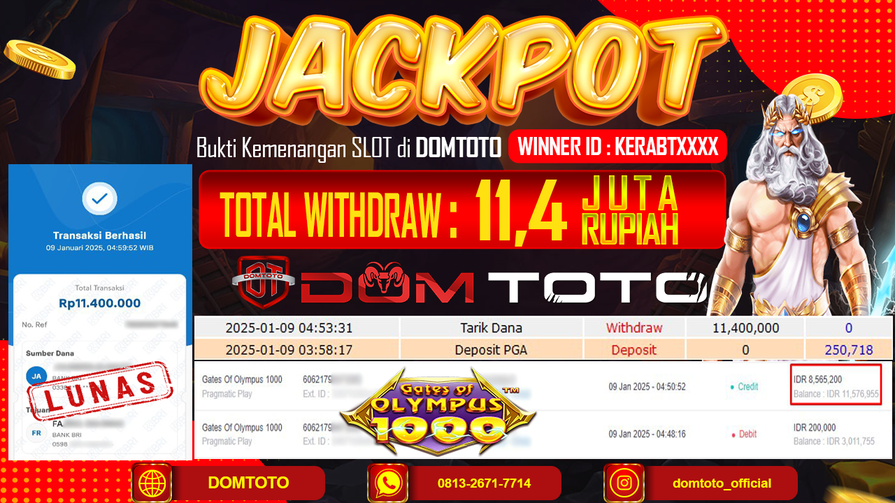 JACKPOT SLOT GATES OF OLYMPUS 1000 09 JANUARI 2025